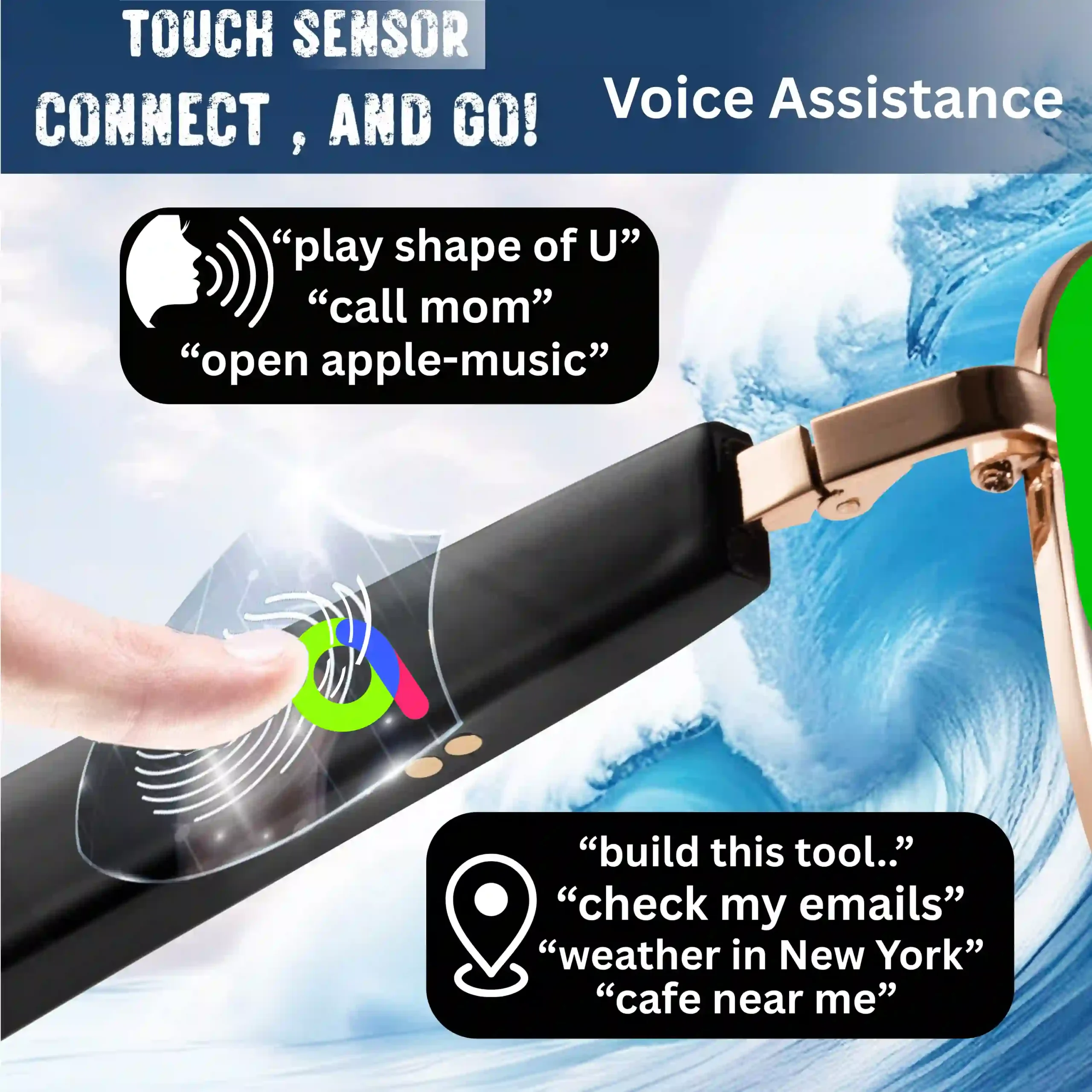 Smart Glasses for Men Women Smart Glasses with Bluetooth, audio, speakers, mic and AI Assistance, Touch & Voice Control